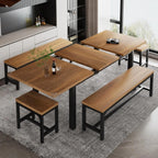 5-Piece Dining / kitchen Table Set for 4-8 People, 
Extendable  with 2 Benches and 2 Square Stools, Mid-Century