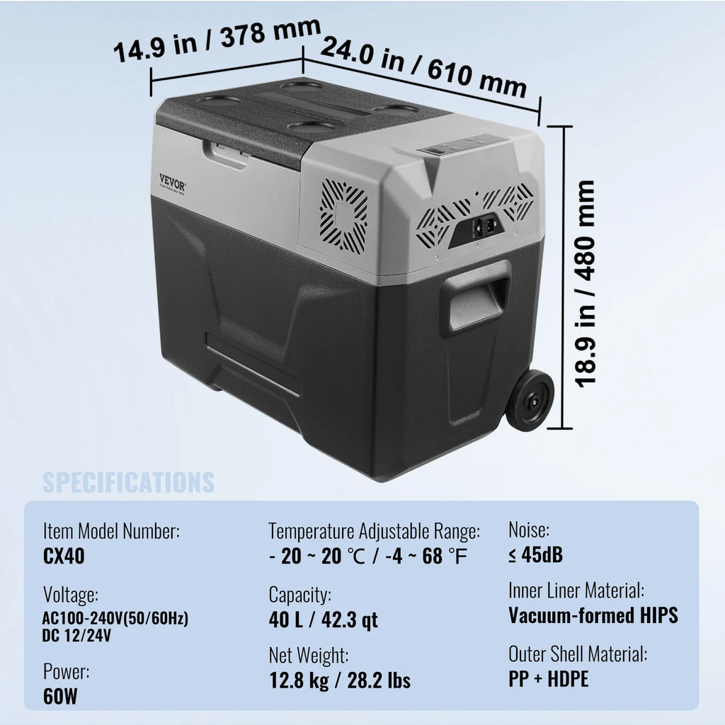 SucceBuy Car Refrigerator 12 Volt Car
Refrigerator Fridge Single Zone Portable Freezer  and Handle
 -4℉-68℉ 12/24V DC and Cooler