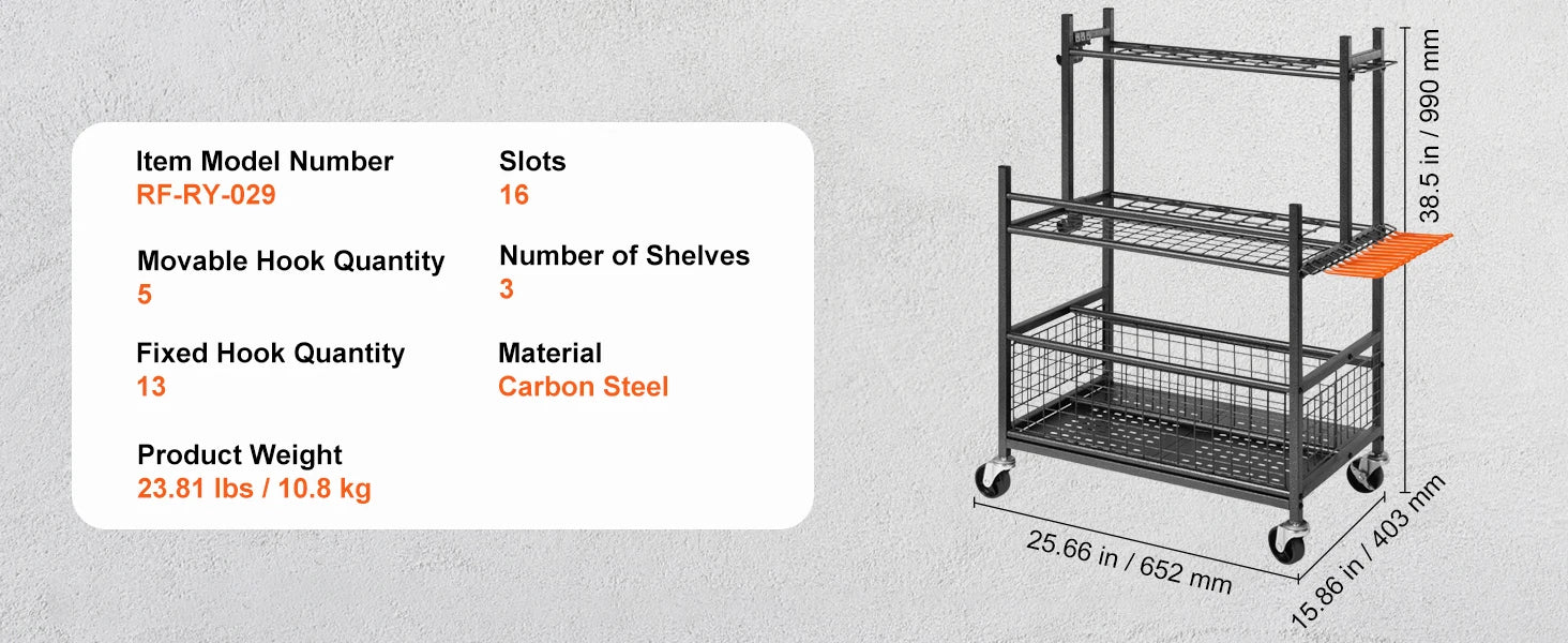 SucceBuy 16 Slots Garden Tool Organizer Yard Tool 
Tower Rack with Hooks Wheels 
Long-Handled Rake Stand Holder for Garage Storage