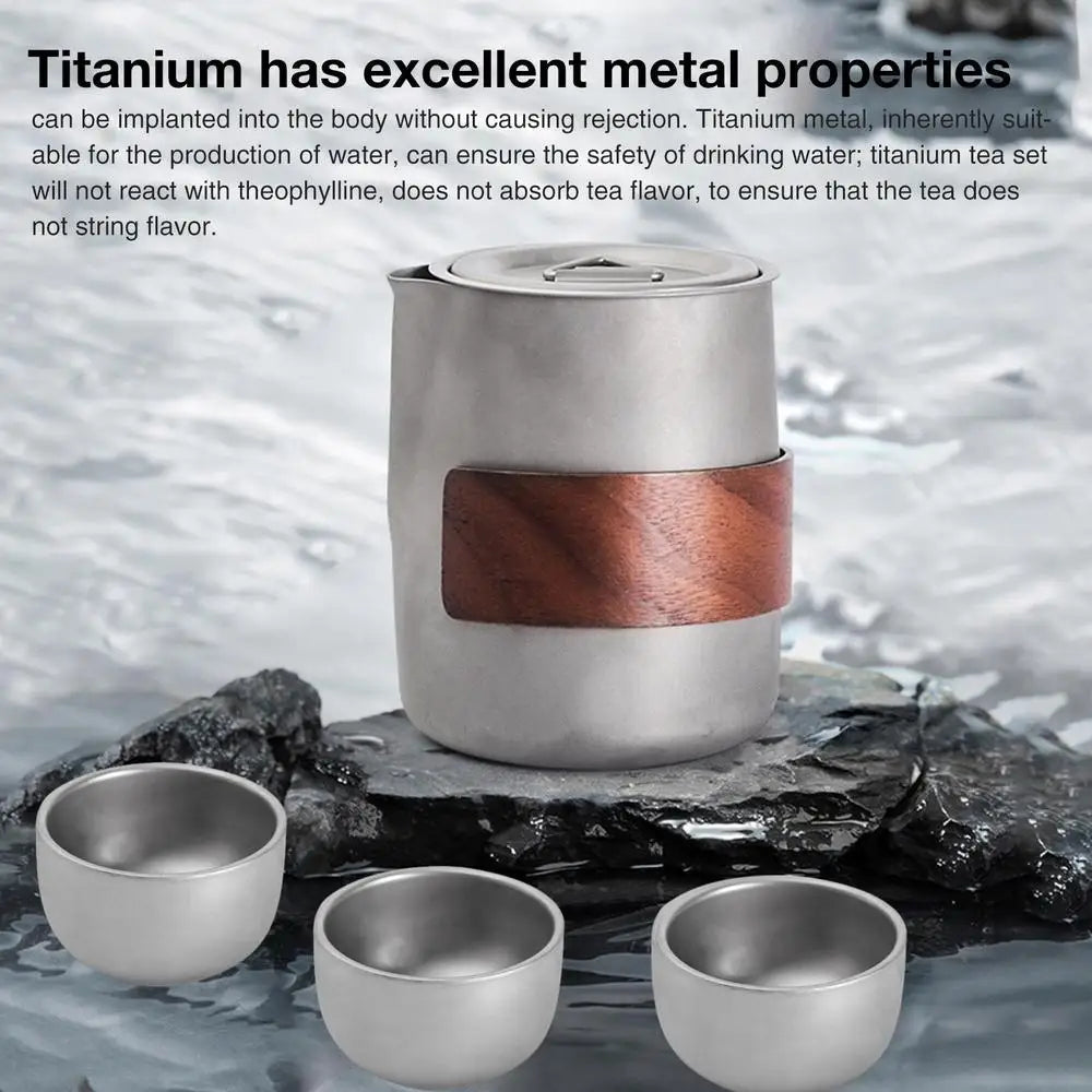 Camping Tableware Set 
Lightweight Titanium Coffee Pot Tea Kettle
 Outdoor Camping Kettle Set 3 Cups Tea Set For Hiking Picnic