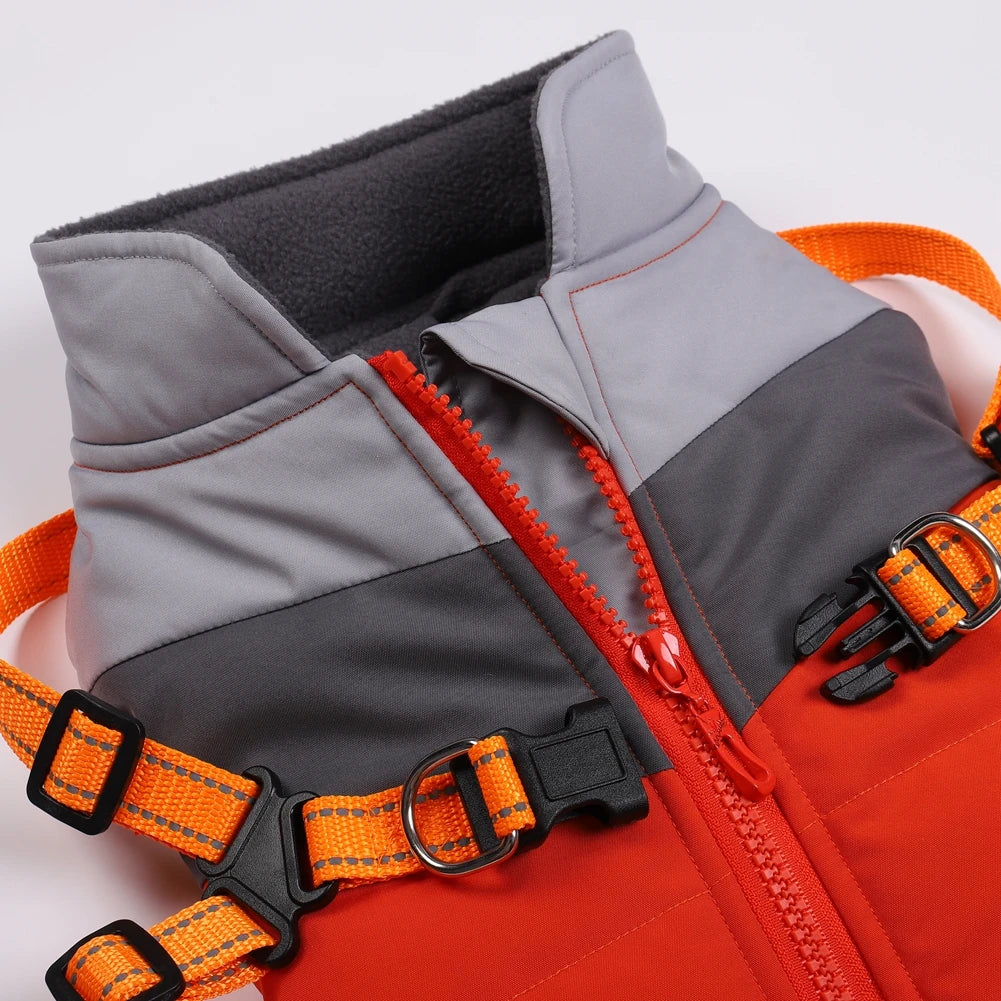 Waterproof Winter Dog Coat With Warm Fleece Lining Adjustable Buckle And Double D-Ring Harness For Small Medium And Large Dogs