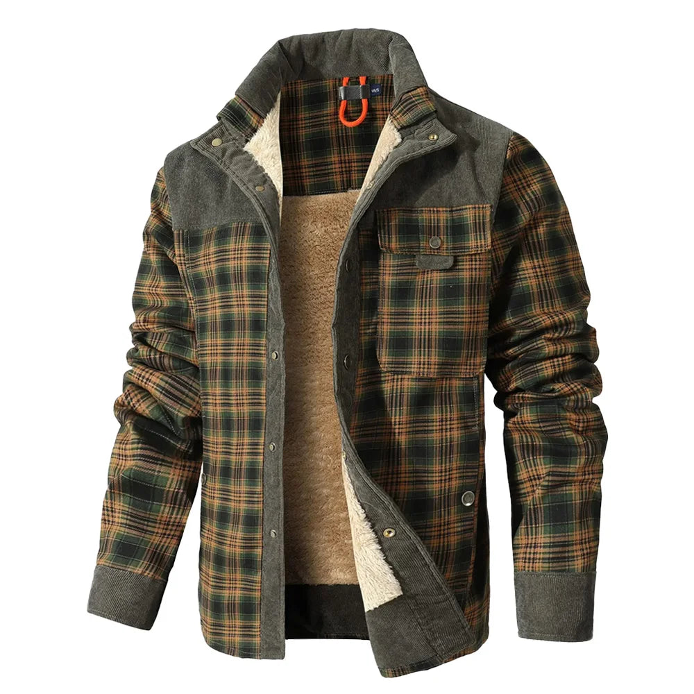 Men's Jackets Winter Windproof Warm 
Casual Bomber Coat Plaid Sherpa Lined Flannel Outdoor Classic  US Size