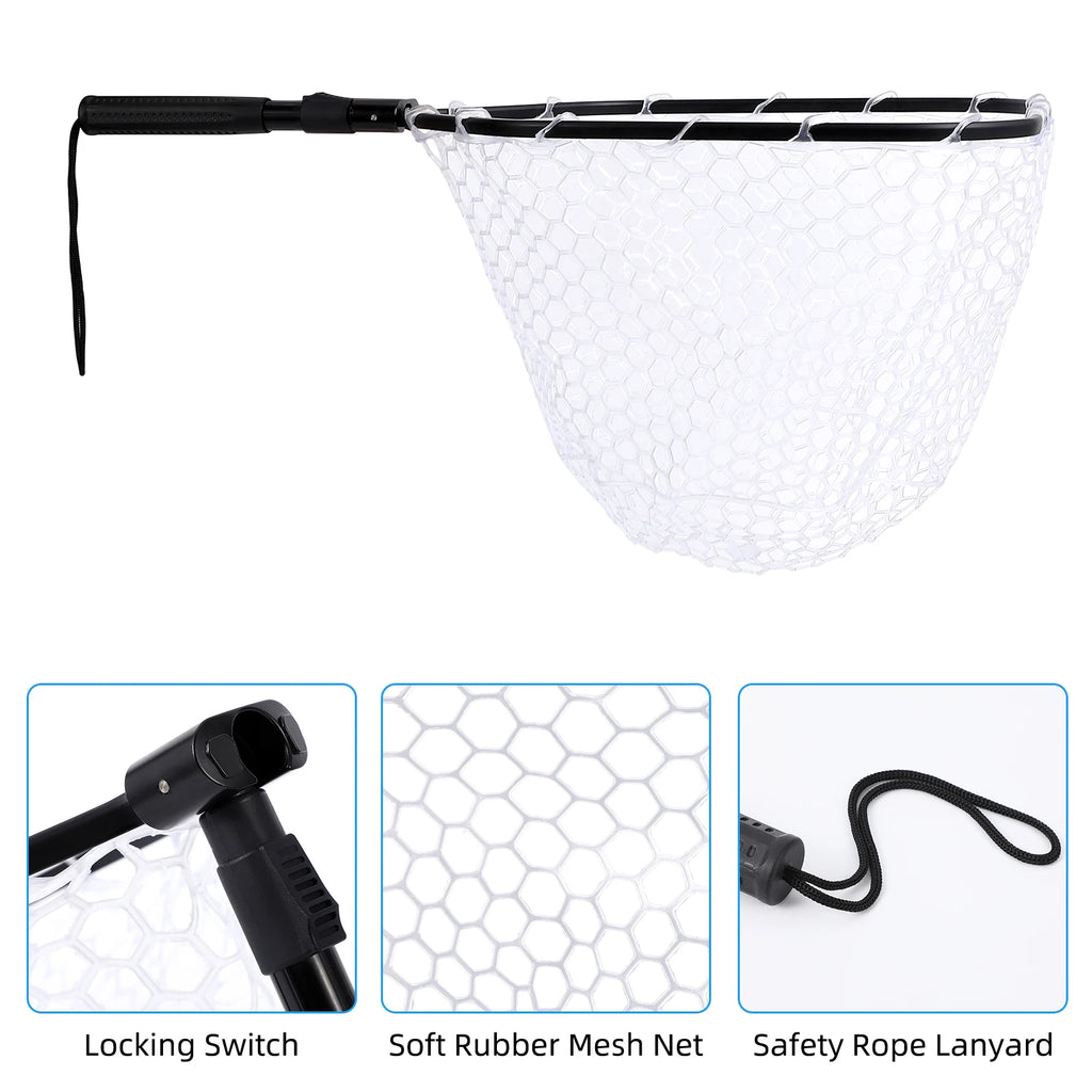 Foldable Fish Net for Trout Fly Fishing Landing Net with Handle 
Soft Rubber Mesh for Stream Shore Fishing