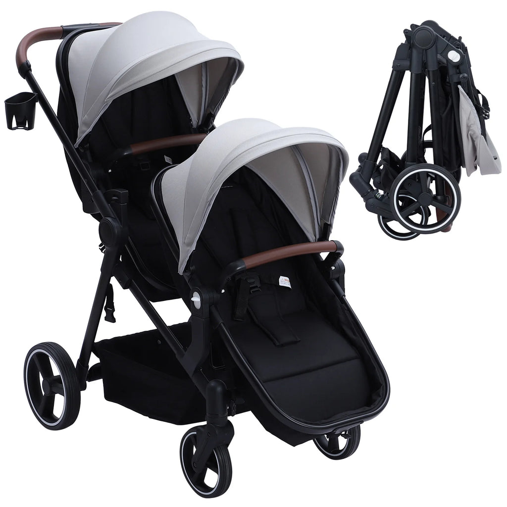 Double Stroller Track 
Tandem Stroller for Infant and Toddler,
 Foldable Pushchair Bassinet Pram, Multi-Position Reversible