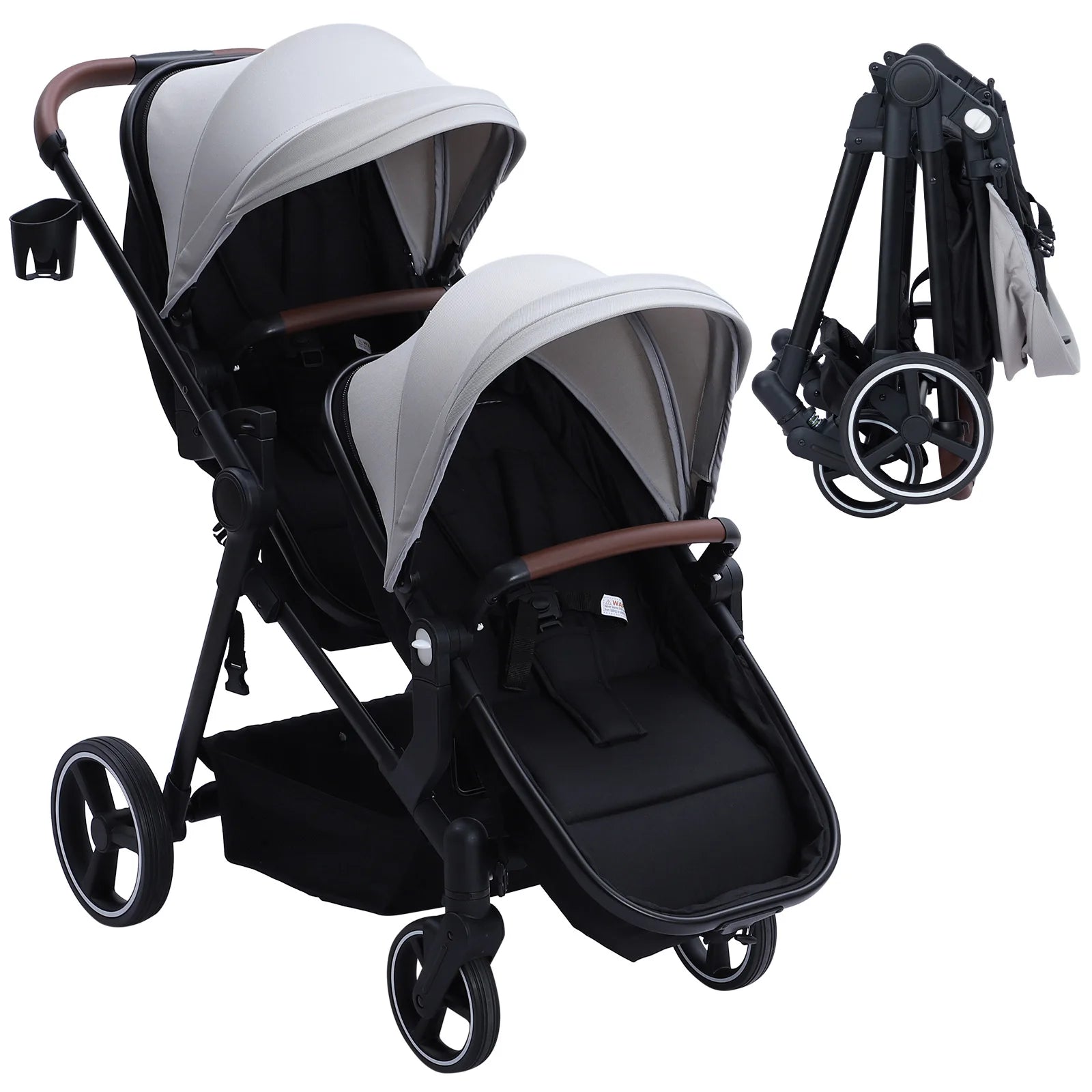 Double Stroller Track 
Tandem Stroller for Infant and Toddler,
 Foldable Pushchair Bassinet Pram, Multi-Position Reversible