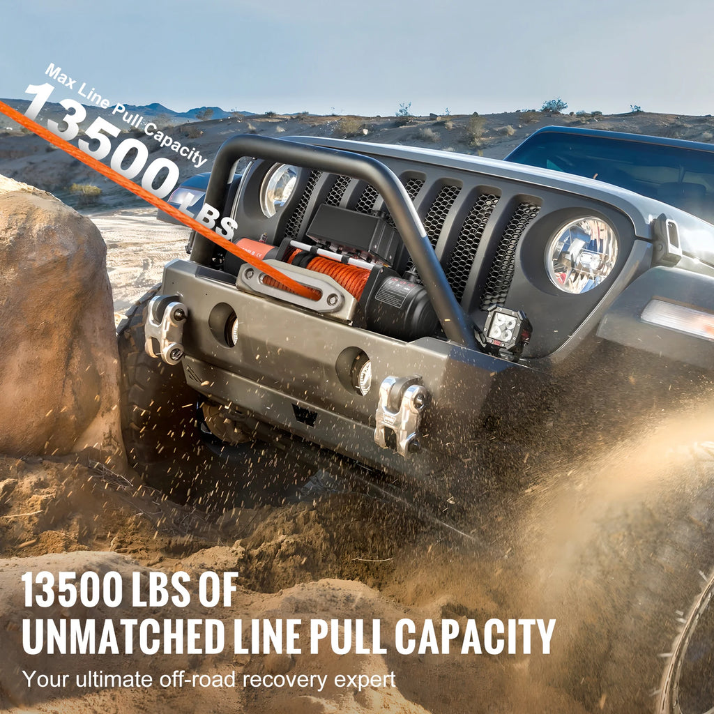 SucceBuy 13500lbs Electric Winch 
Car, Truck  with 80ft Synthetic Rope 
Wireless & Wired Remote Control for Towing Off-Road