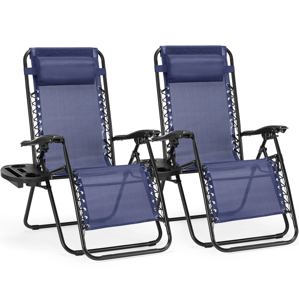 Zero Gravity Set of 2 Portable Recliners
Camping ,Patio , Outdoor Garden Lounge Chair with Cup Holder ,Trays & Adjustable Pillow