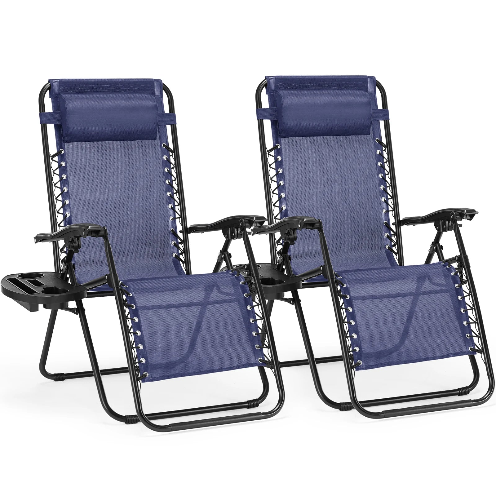 Zero Gravity Set of 2 Portable Recliners
Camping ,Patio , Outdoor Garden Lounge Chair with Cup Holder ,Trays & Adjustable Pillow