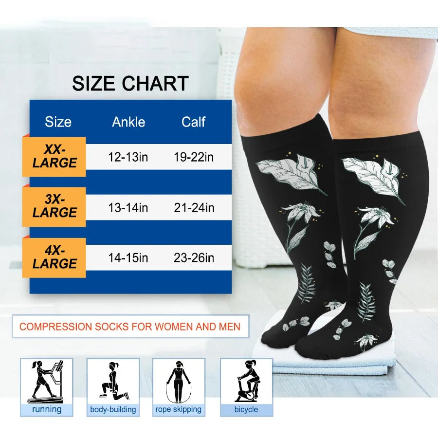 4 Pairs --Plus Size,    Compression Socks For Men And Women - 
Support Knee-High Socks, Ideal for Running, Cycling, Travel, and Soccer
