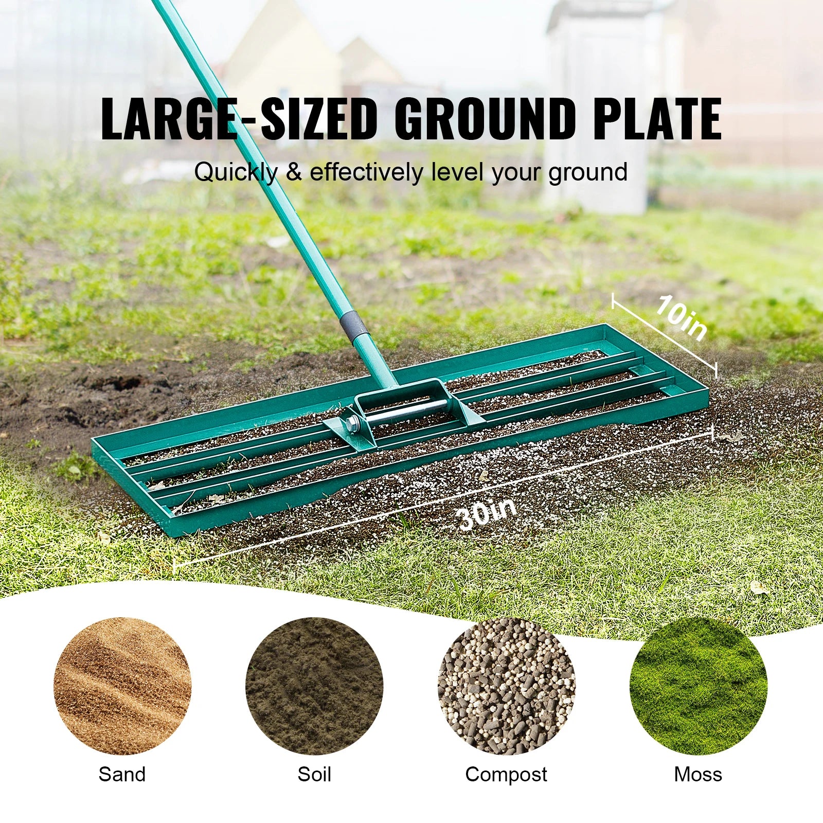 SucceBuy Lawn Leveling Rake 36inchx10inch 
Heavy-duty Lawn Leveler With 78inch Steel Extended Handle 
For Garden Golf Lawn Farm