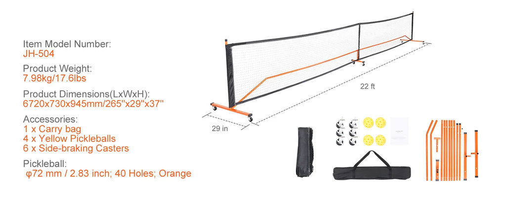 SucceBuy Portable Pickleball Net System
 22FT Full Court Official Regulation Size Pickle Ball Outdoor with Court Line