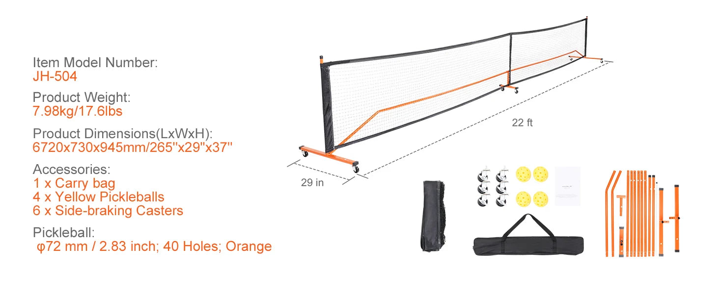 SucceBuy Portable Pickleball Net System
 22FT Full Court Official Regulation Size Pickle Ball Outdoor with Court Line