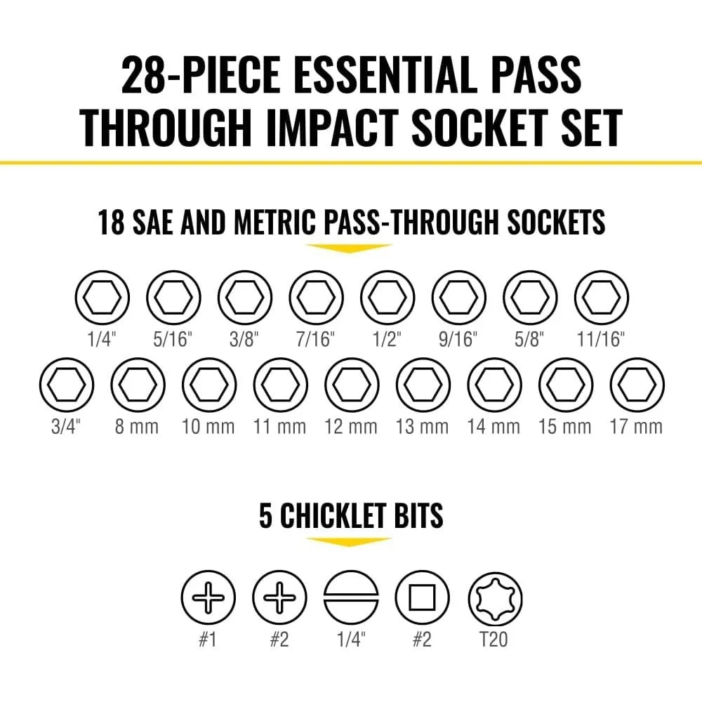 Klein Tools 65400KNECT KNECT Essential Pass Through Impact Socket Set, SAE and Metric, 90-Toot 3/8-Inch Drive, 28-Piece