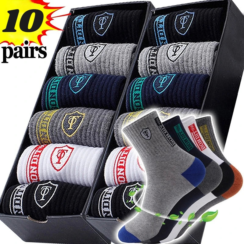 5/10 pairs Breathable Men's Basketball Crew Socks
 for Spring and Fall
 Sweat Absorption Deodorant Sports Stockings