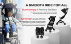 All-Terrain, Ultra Compact Lightweight Travel Stroller with Canopy and Reclining Seat in Velvet Black