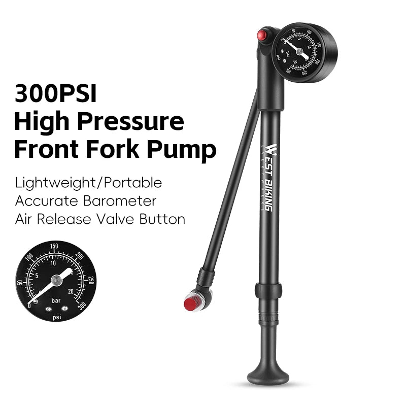 WEST BIKING 400PSI Bicycle Air Pump
 High Pressure MTB Front, Rear Suspension Pressure Gauge Schrader Valve