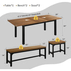 5-Piece Dining / kitchen Table Set for 4-8 People, 
Extendable  with 2 Benches and 2 Square Stools, Mid-Century