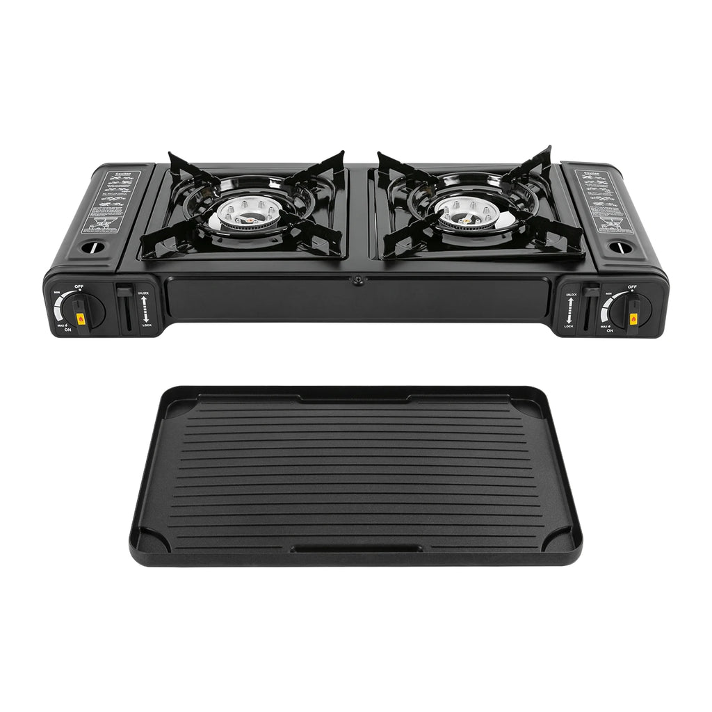 Butane Gas Camping Stove 
Dual Burner Portable Outdoor Grill for Picnic Hiking Trekkin