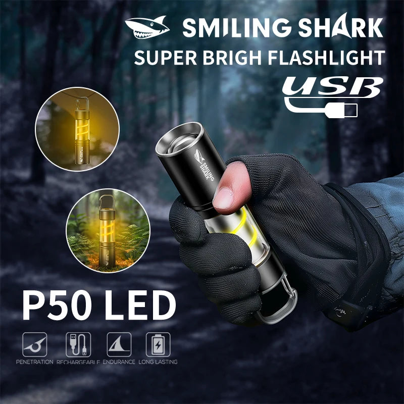 1pc Smiling Shark SD-5241 Camping Lantern, Mini Flashlight Type-C Charging&Long Lasting LED Tent Light Rechargeable for Camping