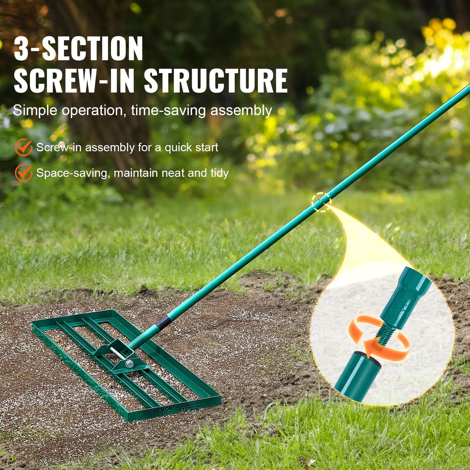 SucceBuy Lawn Leveling Rake 36inchx10inch 
Heavy-duty Lawn Leveler With 78inch Steel Extended Handle 
For Garden Golf Lawn Farm