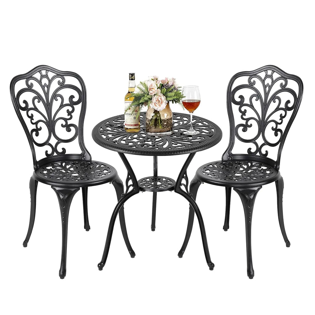 3 Piece Outdoor Bistro Table Set,
All Weather Cast Aluminum 
Patio Bistro Chairs Set of 2