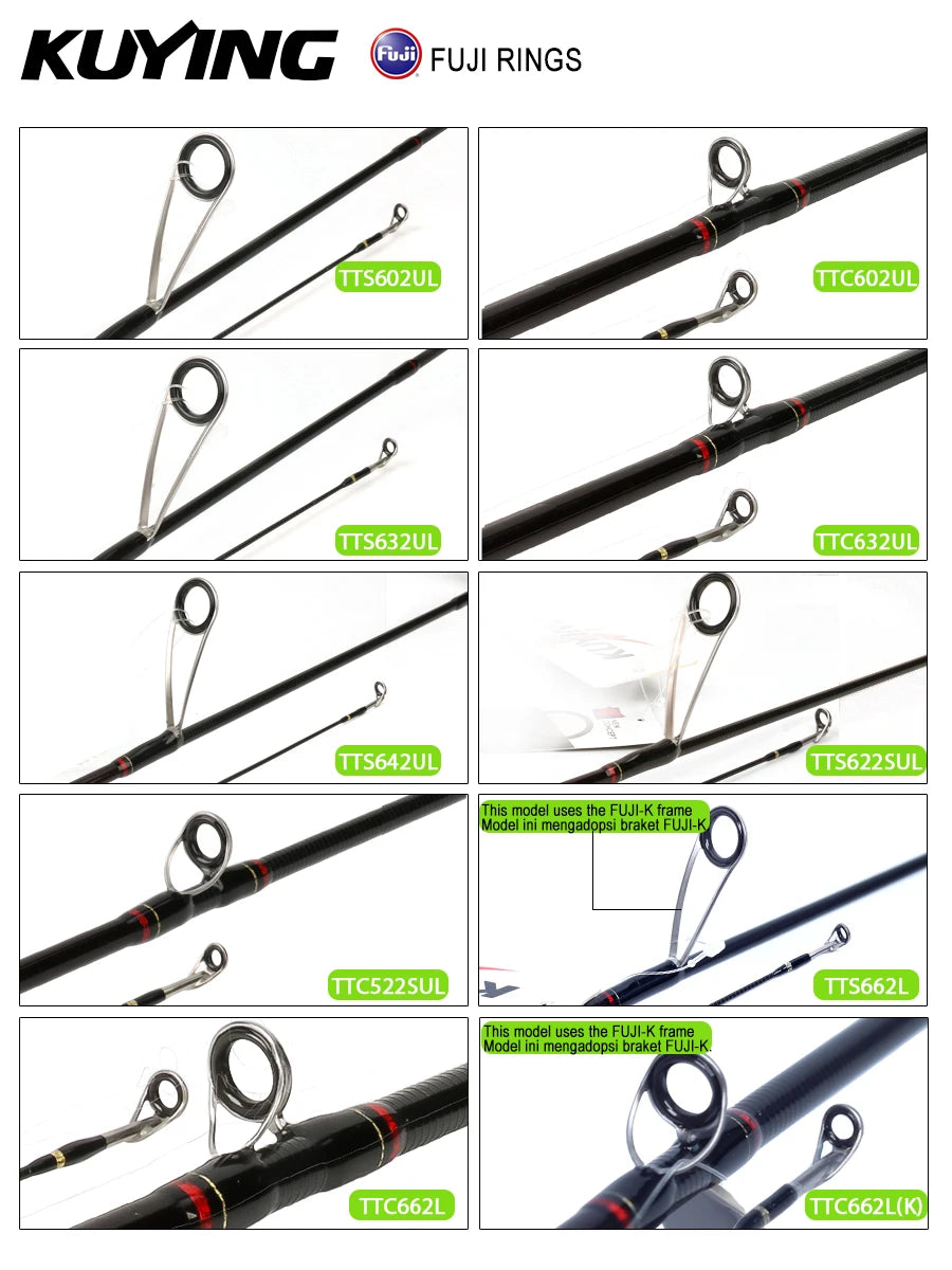 KUYING TETON  5'2" 6' 6'3" 6'4"6'2" 6'6"  Cane Spinning Rod &  Casting FUJI Carbon 1-4g 0.8-3g 2-10g M-Fast bfs