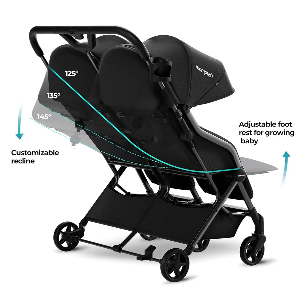 Lithe Double Stroller, Lightweight Side by Side Stroller,
 for Newborn and Toddler, Easy Fold, Spacious Seats with Recline, UPF50+