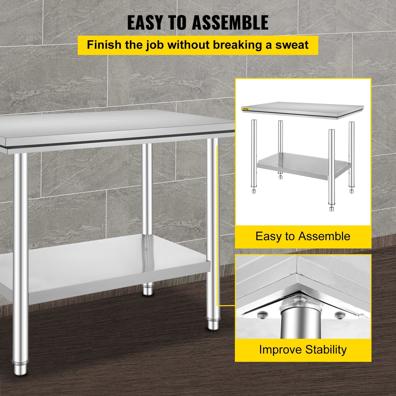 VEVOR Kitchen Work Bench.
Commercial Catering Table with Undershelf Stainless Steel 330LBS 286LBS for Restaurant Garage