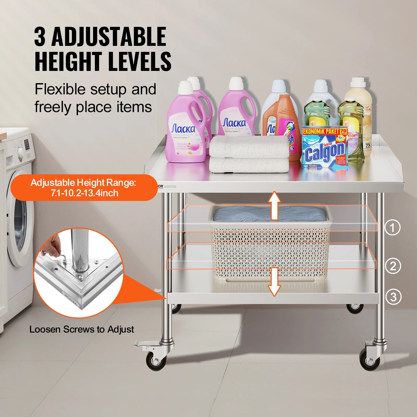 SucceBuy Stainless Steel Work Table Commercial Food Prep  
with 4 Wheels 
Heavy Duty for Restaurant Home