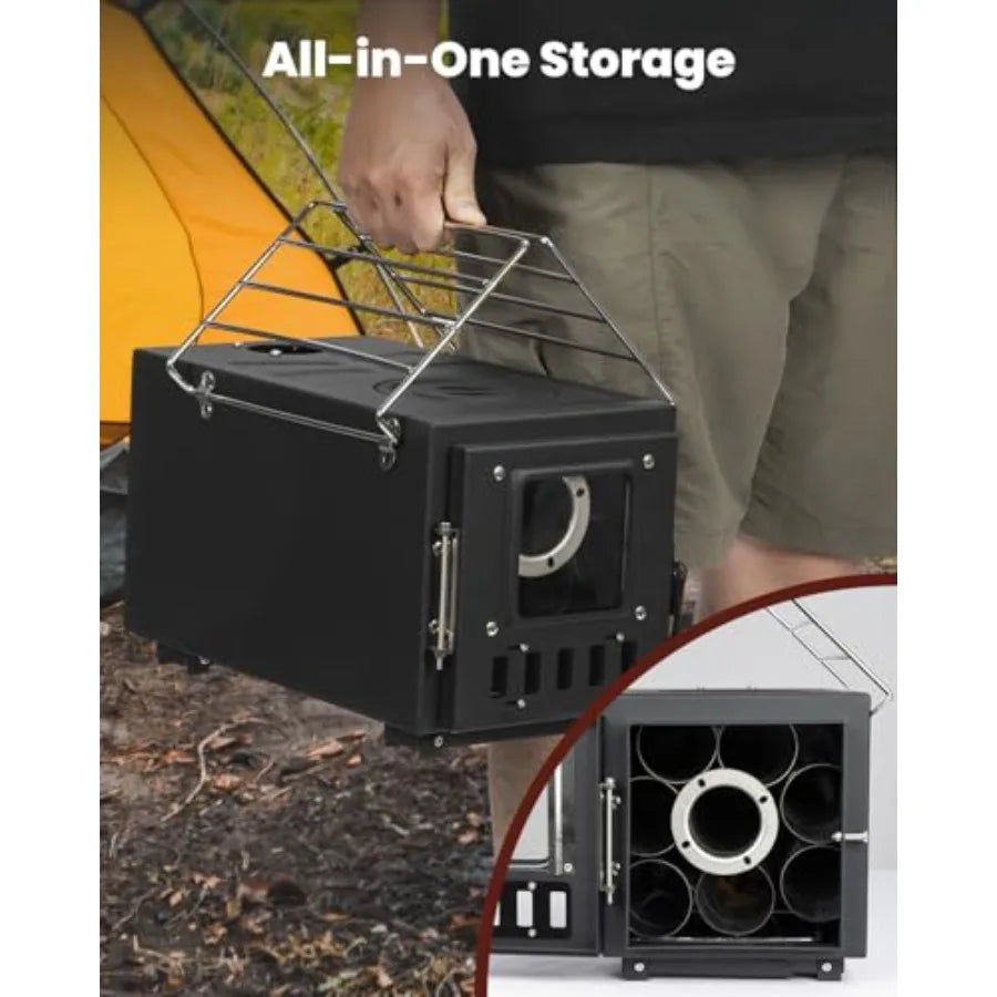 Upgraded Portable Wood Stove
for Camping and Outdoor Adventures:
 Compact Design with Large Firebox Enhanced High Airtightness