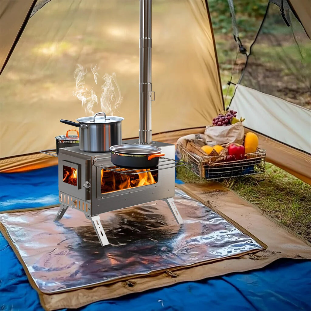 Hot Tent Stove,  , Portable Wood Stove with 6 Stainless Chimney Pipes for Outdoor Heating & Cooking