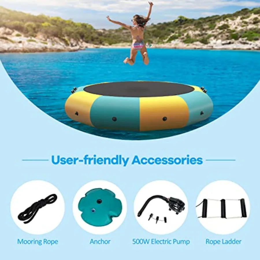 Inflatable for Lake ,with Electric Pump and Rope Ladder, 
Heavy Duty Blue Trampoline
