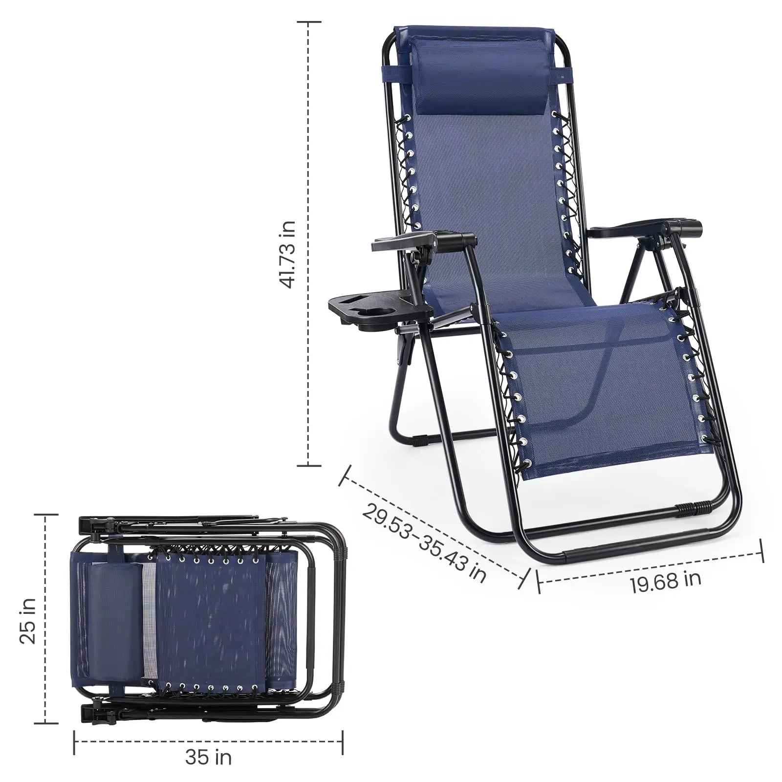 Zero Gravity Set of 2 Portable Recliners
Camping ,Patio , Outdoor Garden Lounge Chair with Cup Holder ,Trays & Adjustable Pillow