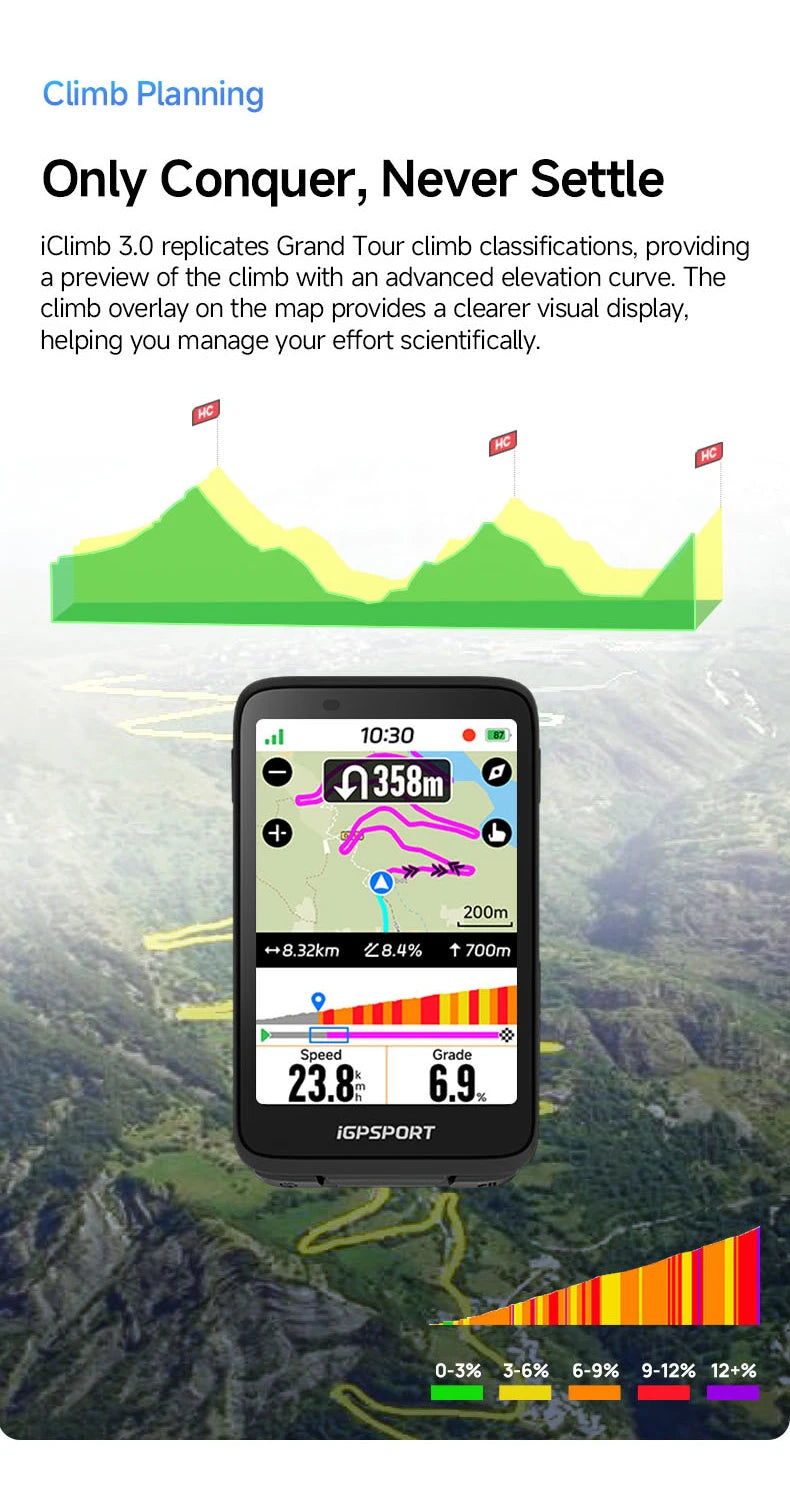iGPSPORT Bicycle GPS Computer BiNavi Touchscreen
Map Navigation 35 Hours Battery Life  Waterproof Route Planning