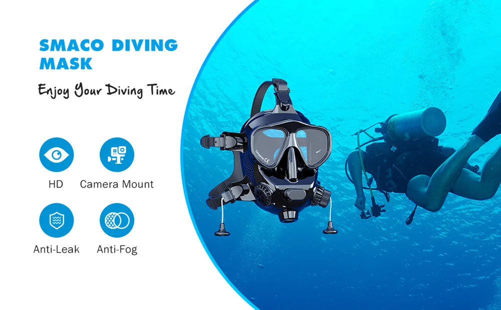 SMACO Full Face Scuba Diving Mask for Adults, Anti Fog Snorkeling Mask, Swimming Goggles, Snorkeling Gear, Freediving Snorkel