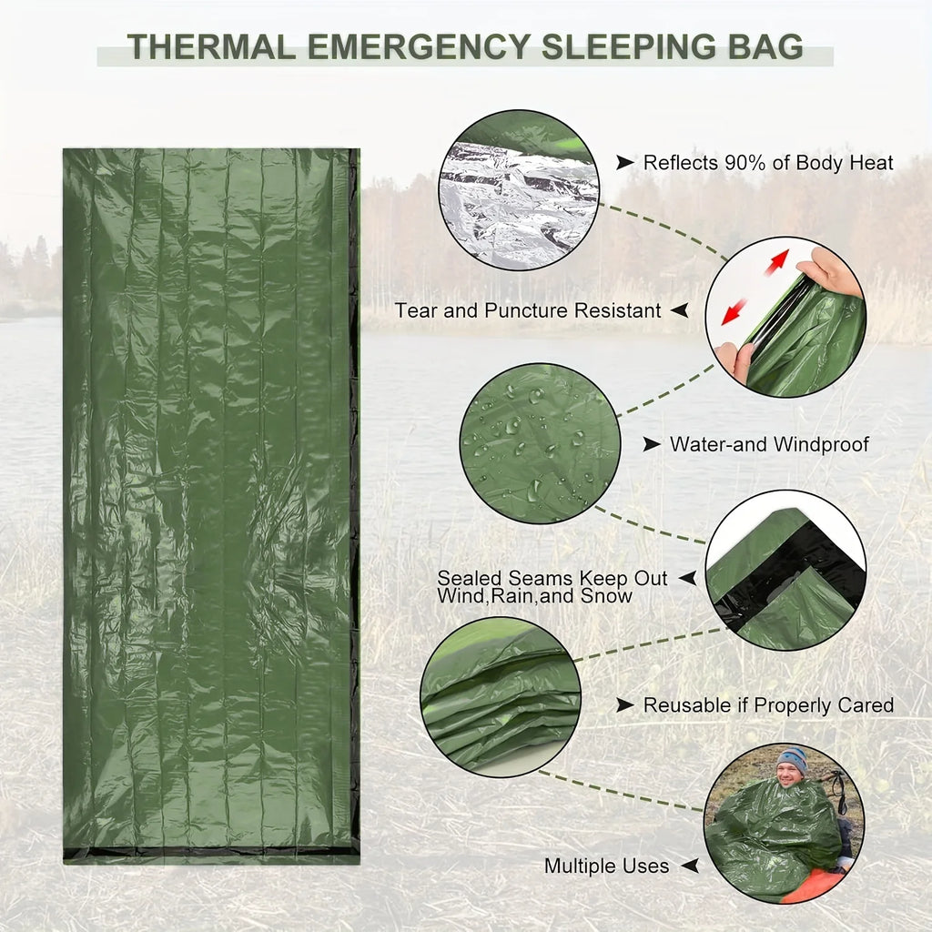 Compact & Lightweight Emergency Thermal Sleeping Bag -
Waterproof, Mylar - Enhanced for Outdoor Camping, EDC & First Aid Rescue
