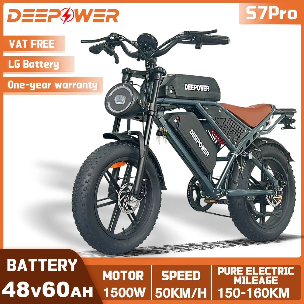 DEEPOWER S7Pro Off-Road Electric Bike 
1500W Motor 48V 60AH LG Battery 
Adults Mountain All-Terrain