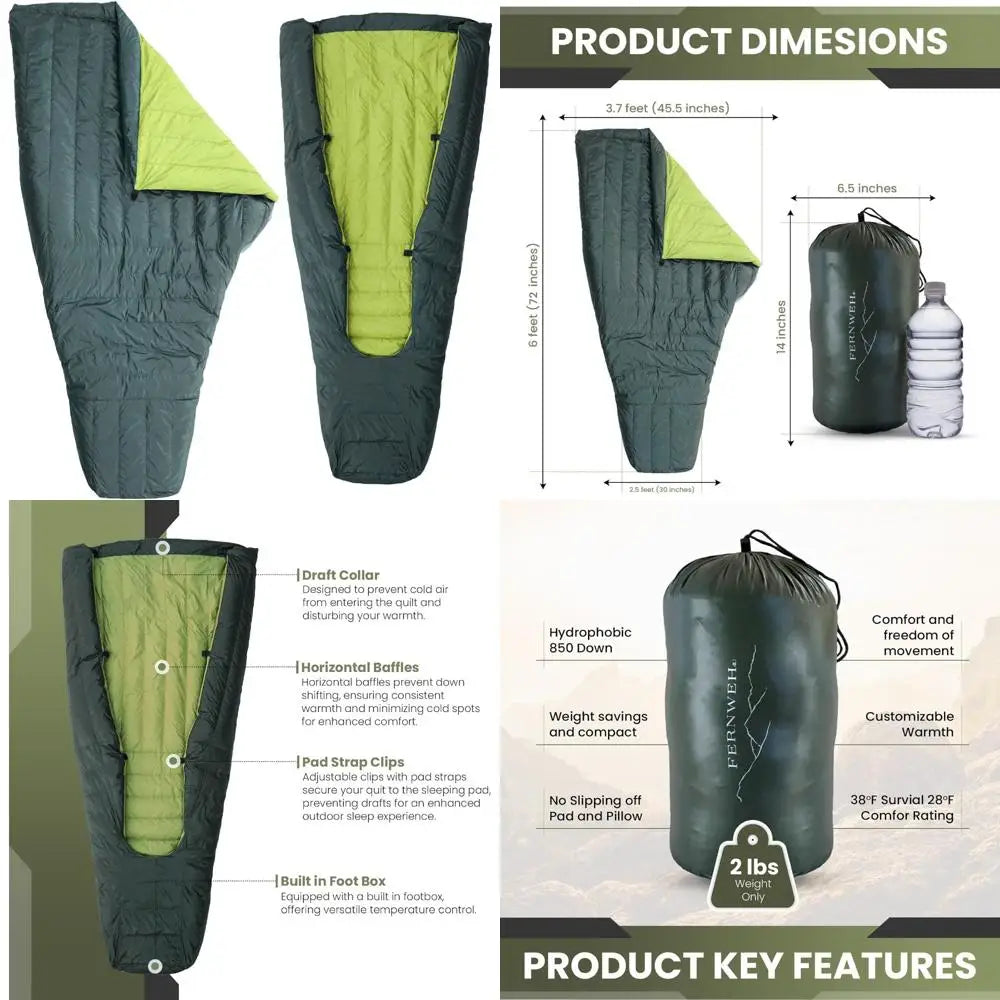 Ultralight 850 Fill Down Sleeping Bag Top Quilt 
for Backpacking and Camping Comfort