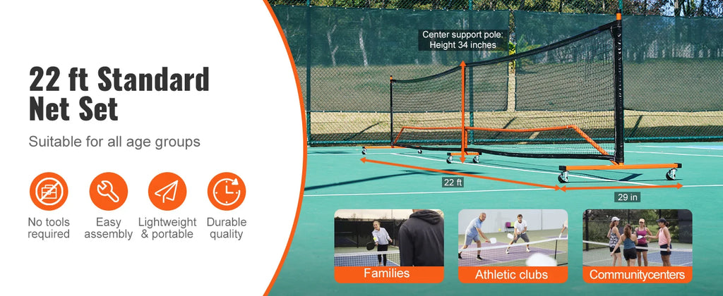 SucceBuy Portable Pickleball Net System
 22FT Full Court Official Regulation Size Pickle Ball Outdoor with Court Line