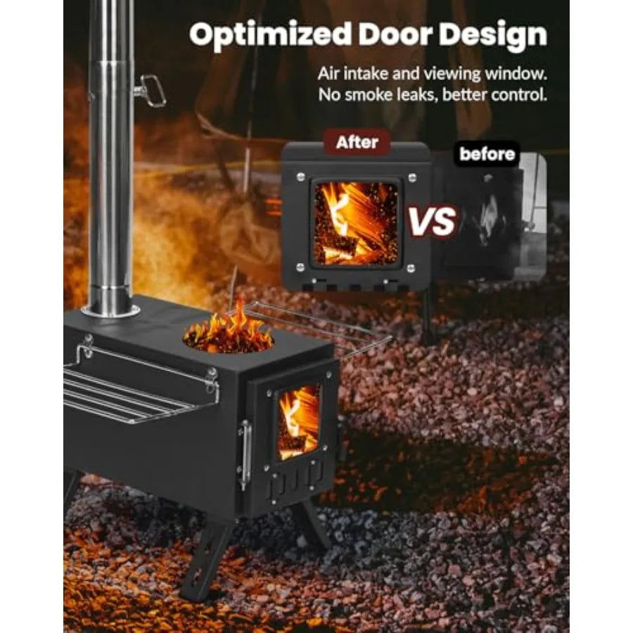 Upgraded Portable Wood Stove
for Camping and Outdoor Adventures:
 Compact Design with Large Firebox Enhanced High Airtightness