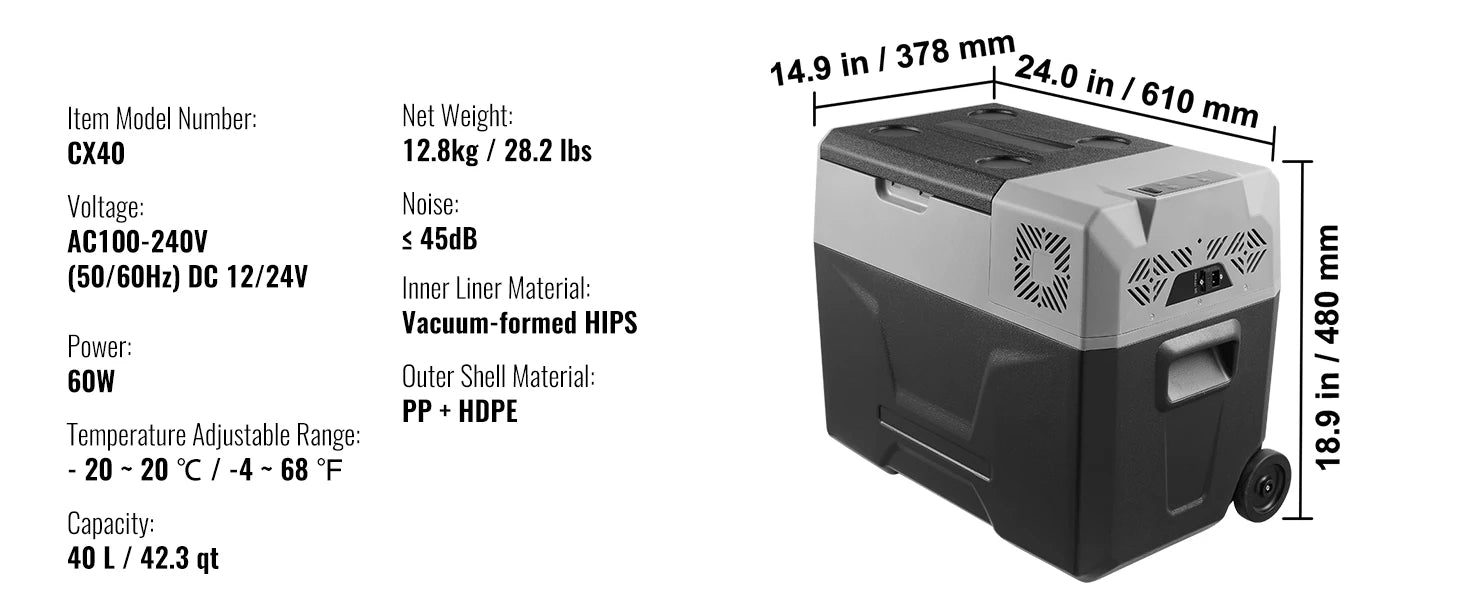 SucceBuy Car Refrigerator 12 Volt Car
Refrigerator Fridge Single Zone Portable Freezer  and Handle
 -4℉-68℉ 12/24V DC and Cooler