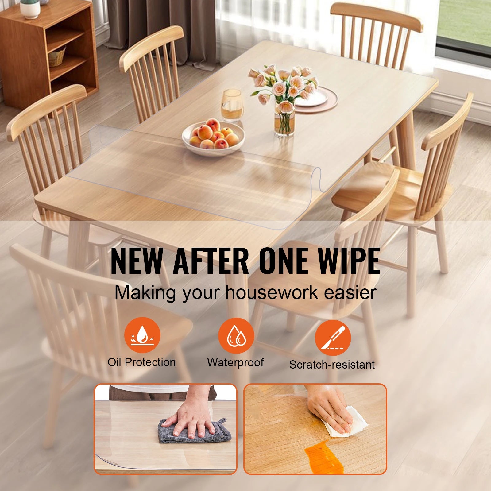 SucceBuy PVC Tablecloth Transparent Table Cloth 
1.5mm Waterproof Kitchen Oil-Proof 
Table Mat Plastic Soft Glass Protector Cover