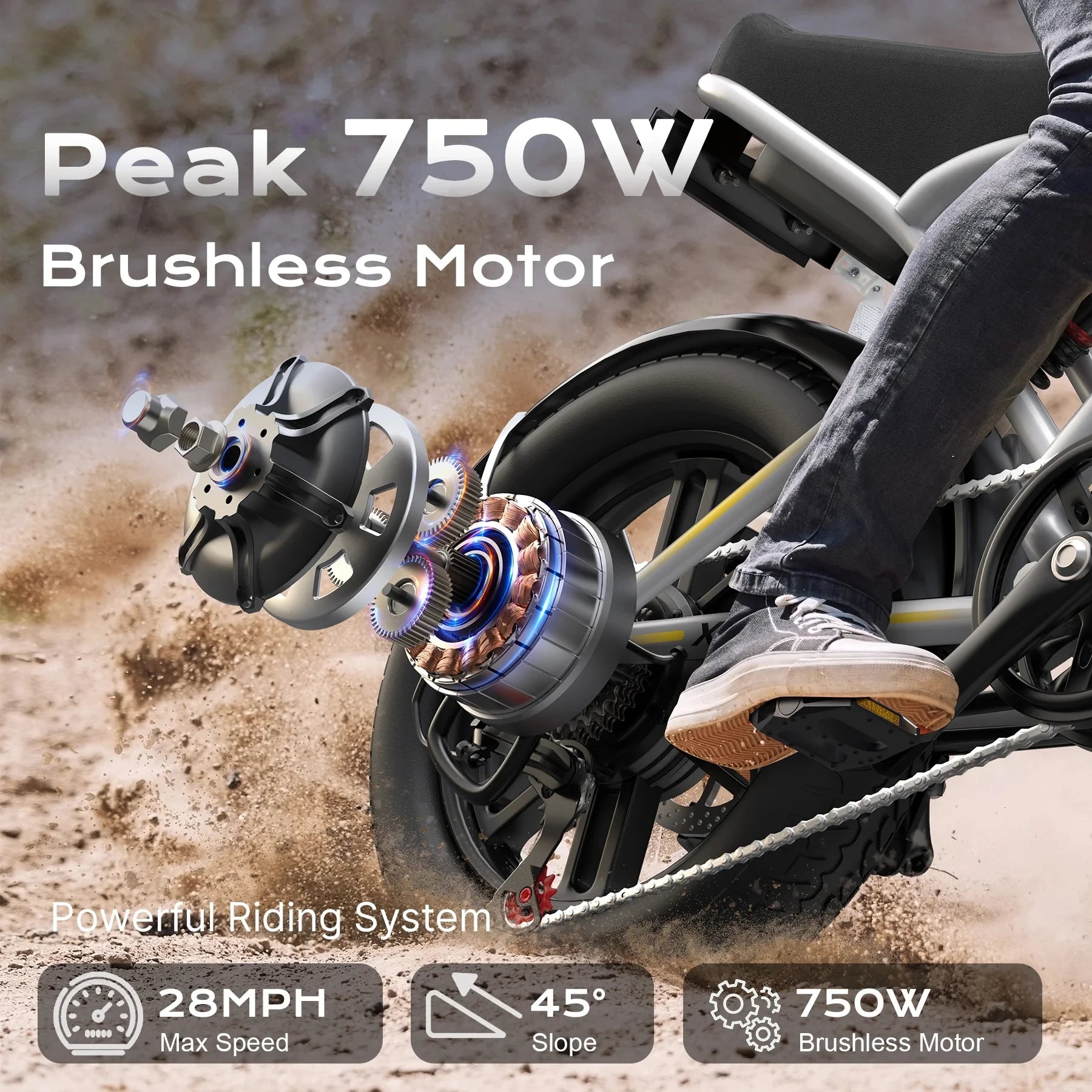 Airwest X5 Adult Electric Bike, 
750W Peak Power, 48V 13Ah Battery, 
20“*4 Fat Tire Ebike, 28MPH, UL 2849, 1 Year Warranty