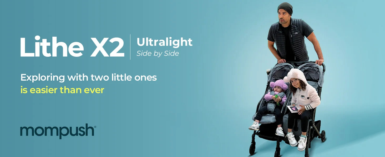 Lithe Double Stroller, Lightweight Side by Side Stroller,
 for Newborn and Toddler, Easy Fold, Spacious Seats with Recline, UPF50+