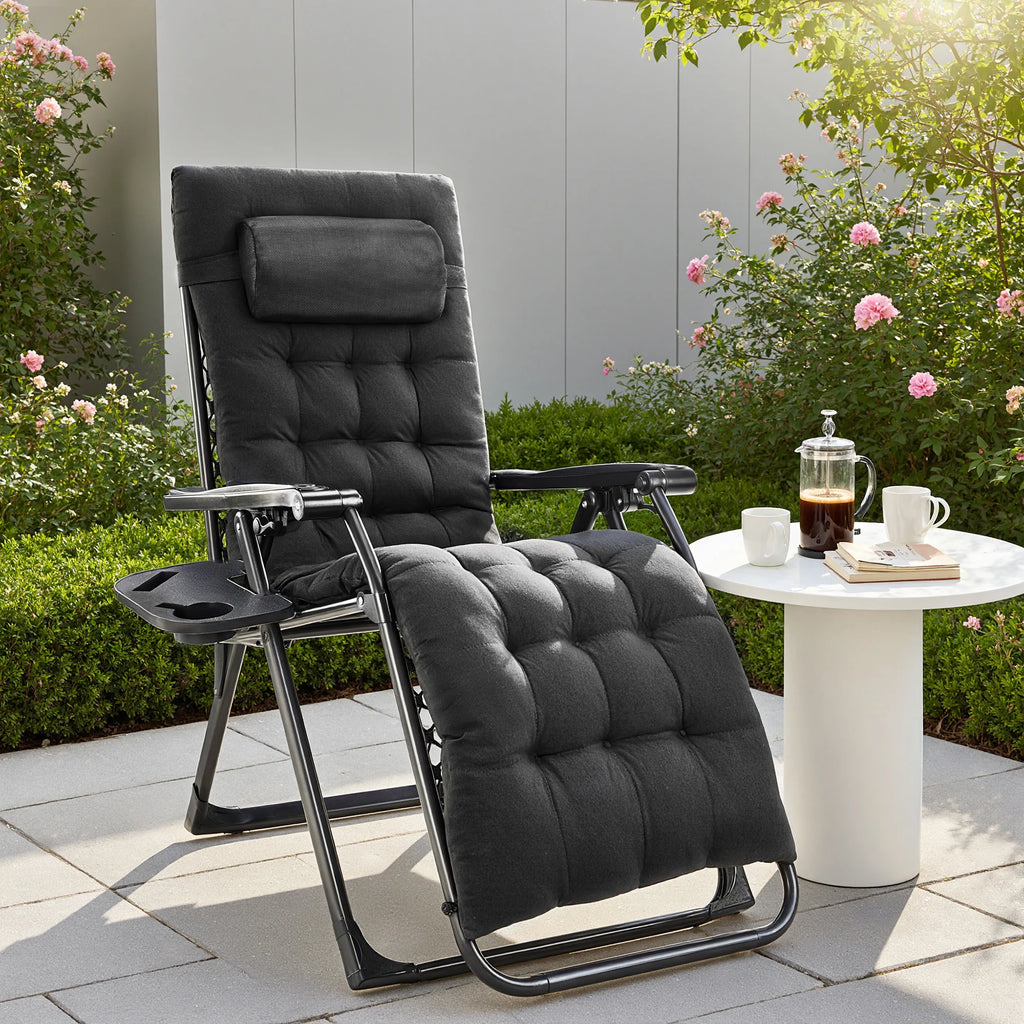 Zero Gravity Set of 2 Portable Recliners
Camping ,Patio , Outdoor Garden Lounge Chair with Cup Holder ,Trays & Adjustable Pillow