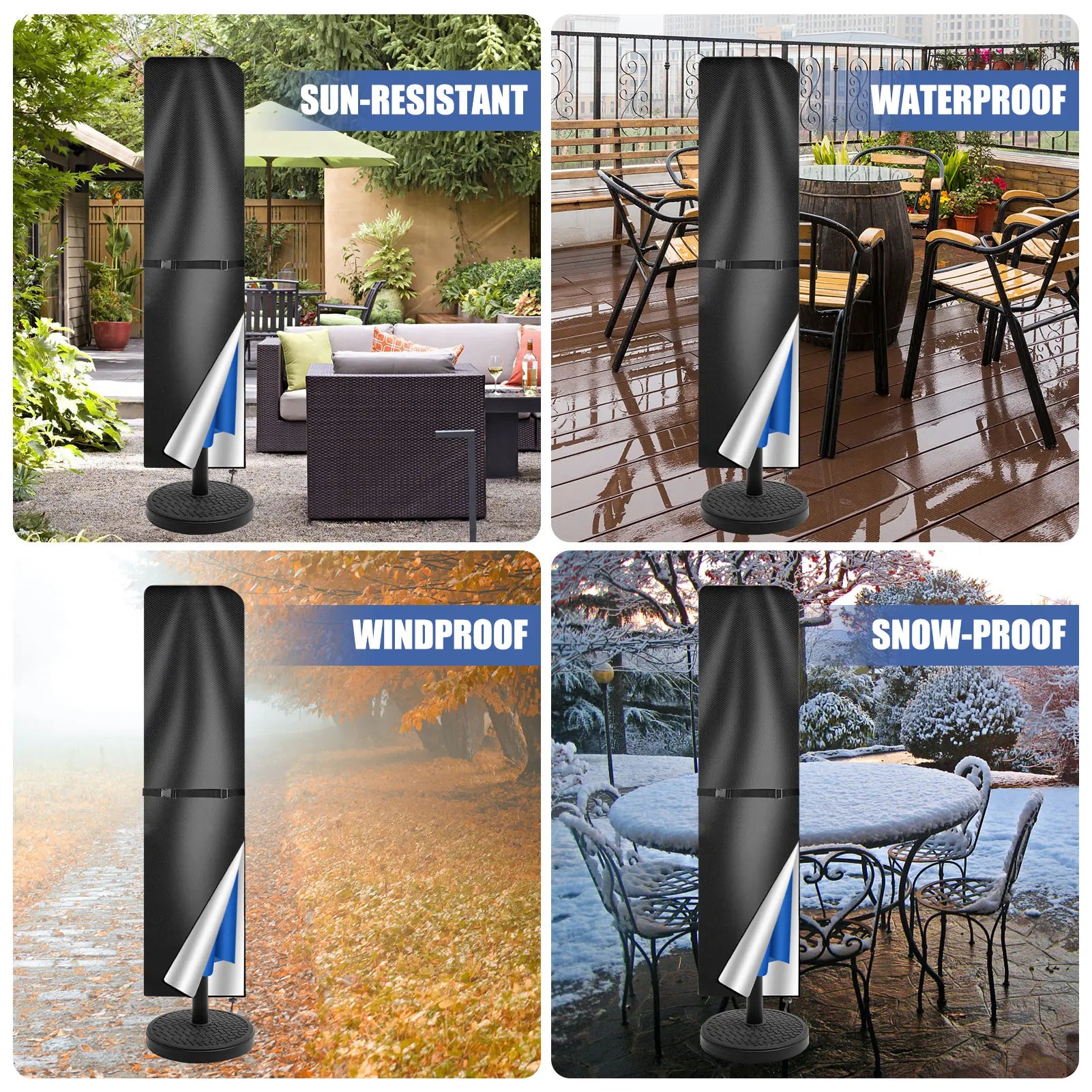 Parasol Cover Waterproof 210D Garden Umbrella Cover with Zip Fit for Outdoor Garden Parasol Multipurpose Rain Umbrella Covers