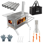 Hot Tent Stove,  , Portable Wood Stove with 6 Stainless Chimney Pipes for Outdoor Heating & Cooking