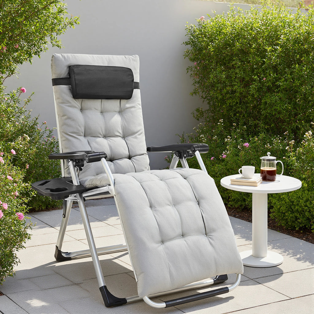 Zero Gravity Set of 2 Portable Recliners
Camping ,Patio , Outdoor Garden Lounge Chair with Cup Holder ,Trays & Adjustable Pillow