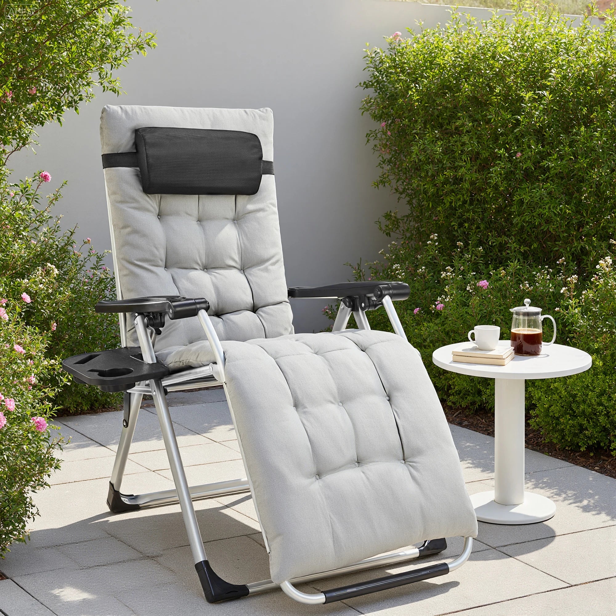 Zero Gravity Set of 2 Portable Recliners
Camping ,Patio , Outdoor Garden Lounge Chair with Cup Holder ,Trays & Adjustable Pillow