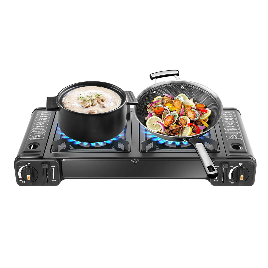 Butane Gas Camping Stove 
Dual Burner Portable Outdoor Grill for Picnic Hiking Trekkin